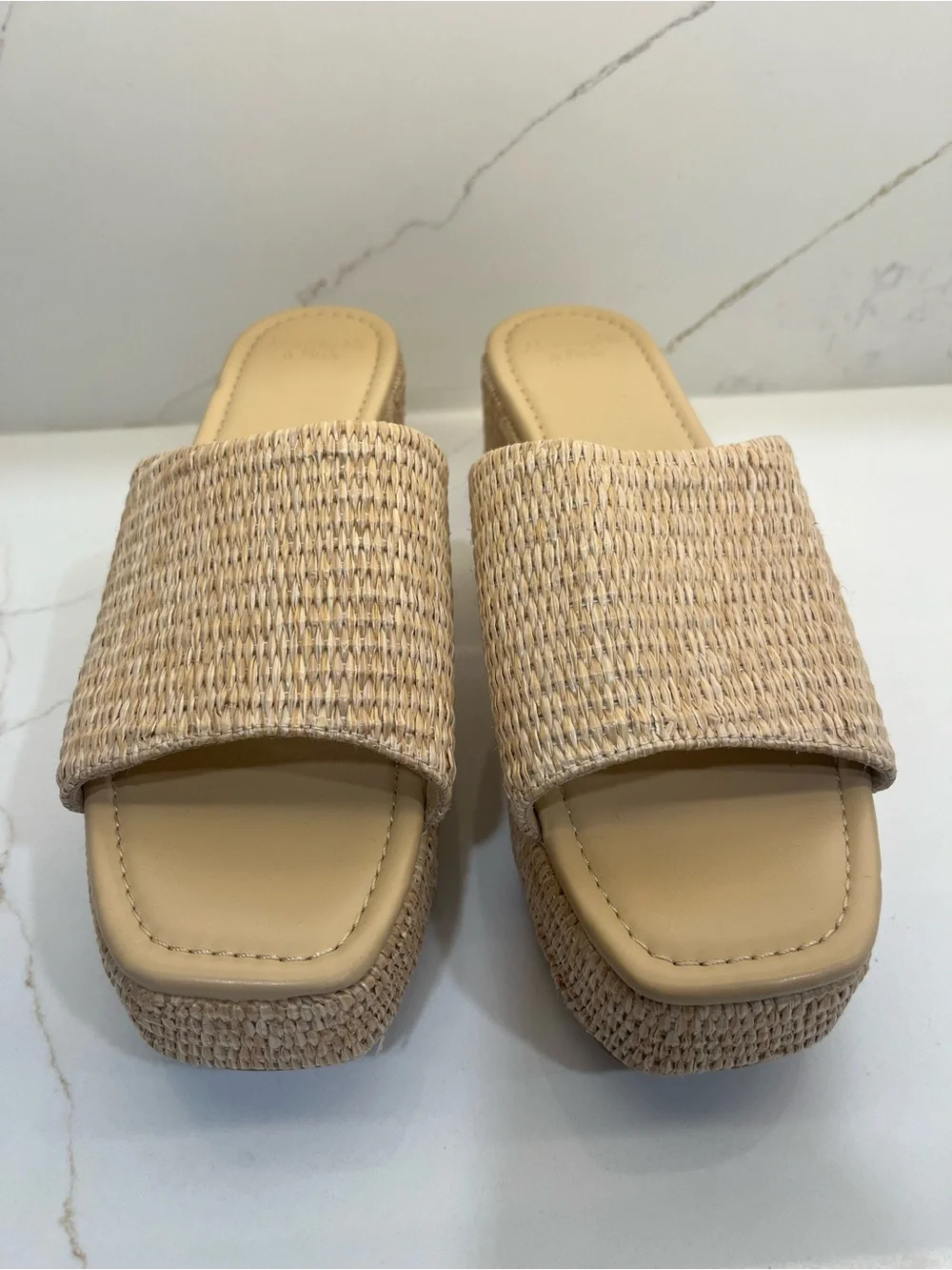 NWT Abercrombie & Fitch Natural Woven Tan Platform Slide Sandals